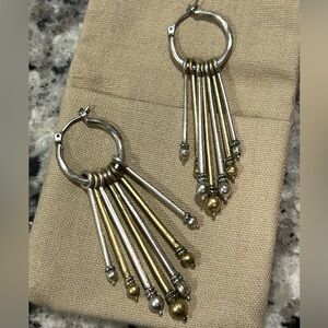 Lucky Brand Silver and Gold Dangle Small Hoops